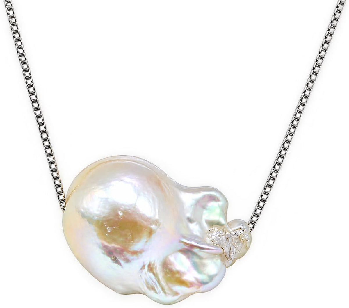White Natural Large Grain Pure Baroque Pearl Necklace