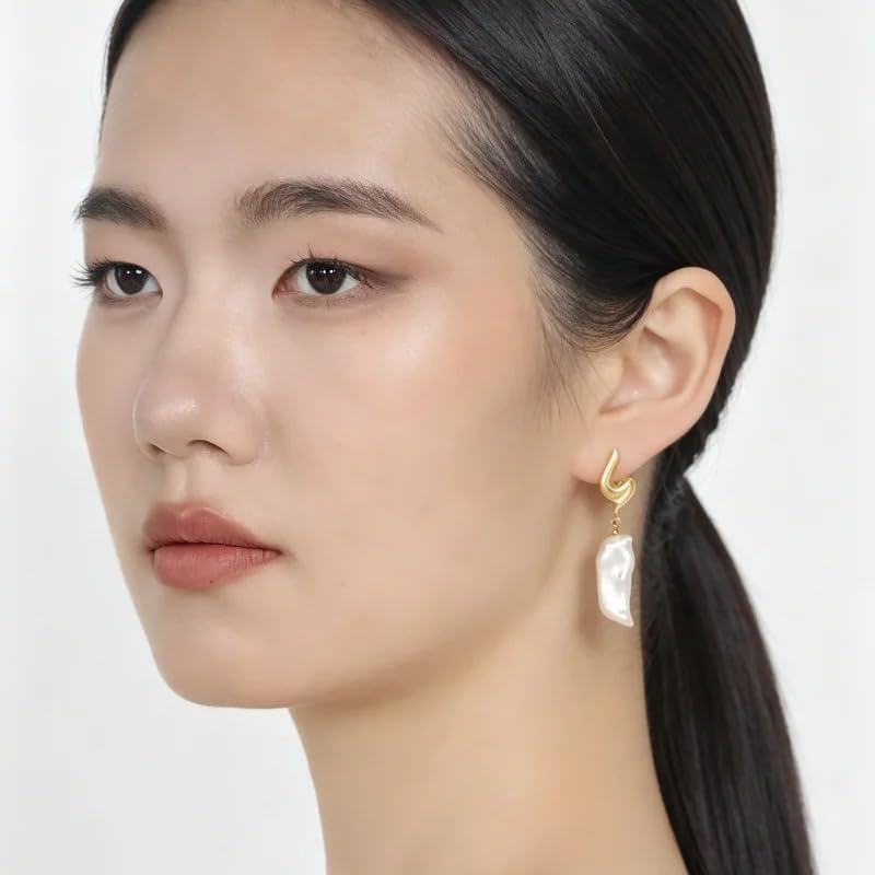 Abstract Sculptural Baroque Pearl 24K Gold Plated Drop Earrings