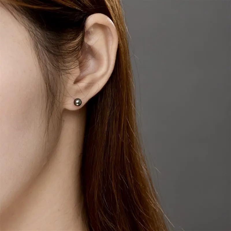 18K Yellow Gold Natural Tahiti Black Pearl Earrings | Round Pearl, 4-5mm Pearl Size, Fine Jewelry