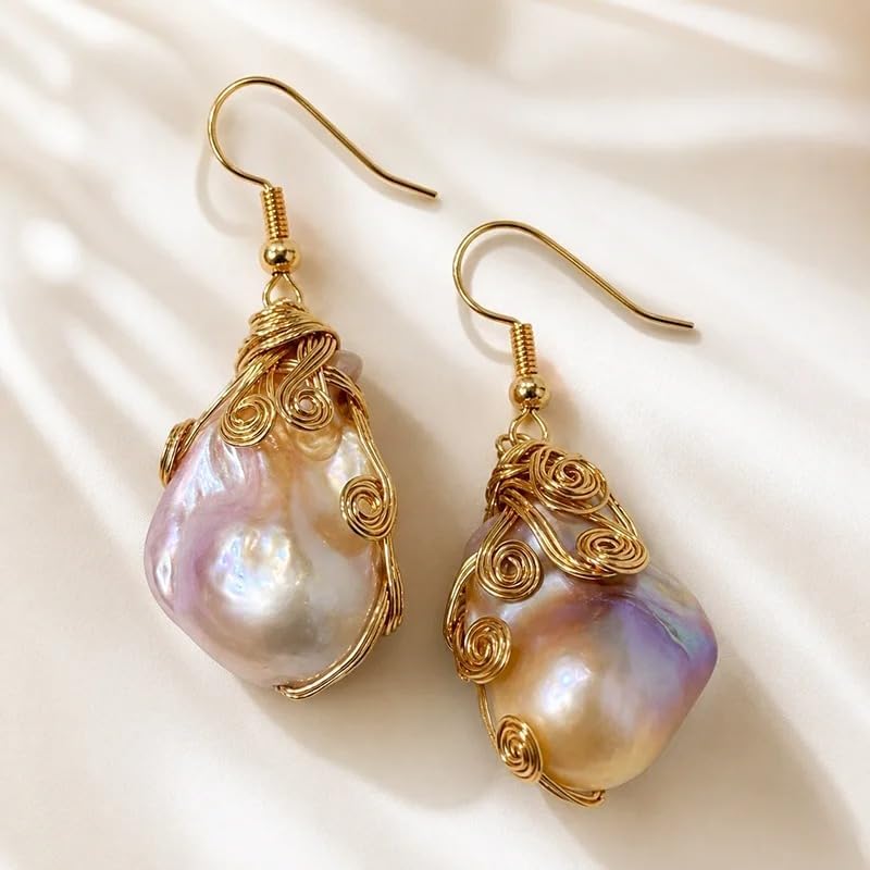 Natural Freshwater Baroque Pearl Earrings 14K Gold Filled