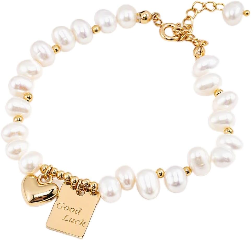 Baroque Pearl 925 Sterling Silver Heart Charm Beaded Bracelet