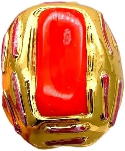 Big Orange Coral Adjustable Ring 24x28mm Gold Plated Fashion Ring | Anniversary Jewelry, Gold Plated Finish, Adjustable Band, 24x28mm Size
