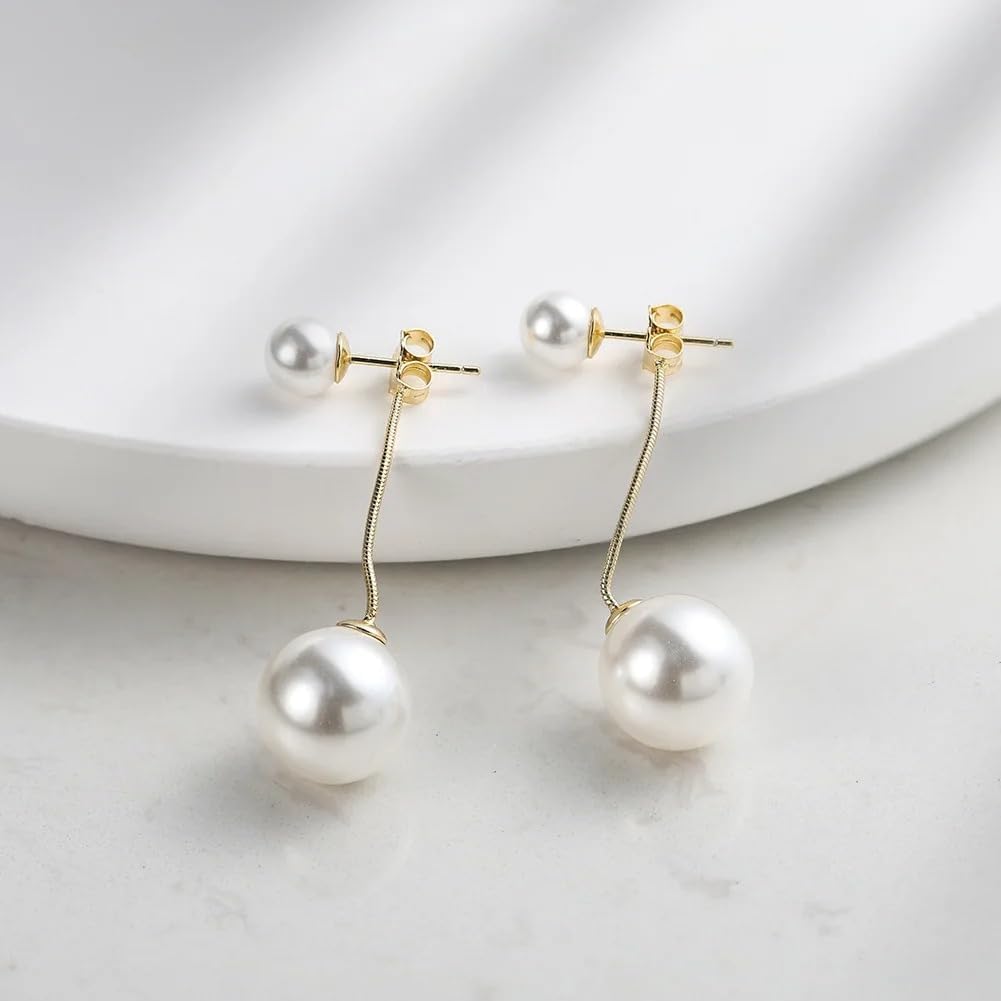 925 Sterling Silver Double Shell Pearl Platinum Plated Stud Earrings