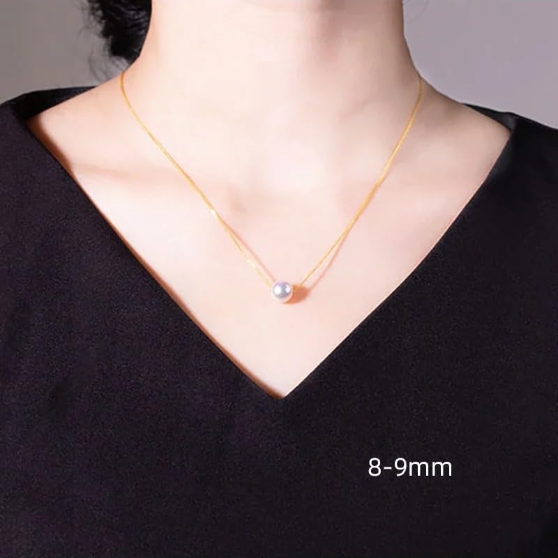 18K Gold Natural Freshwater Pearl Pendant Necklace, White Pink Purple Round Pearl