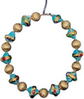18mm Brushed Beads Blue Turquoise Multi Color Jade Gold Plated Choker