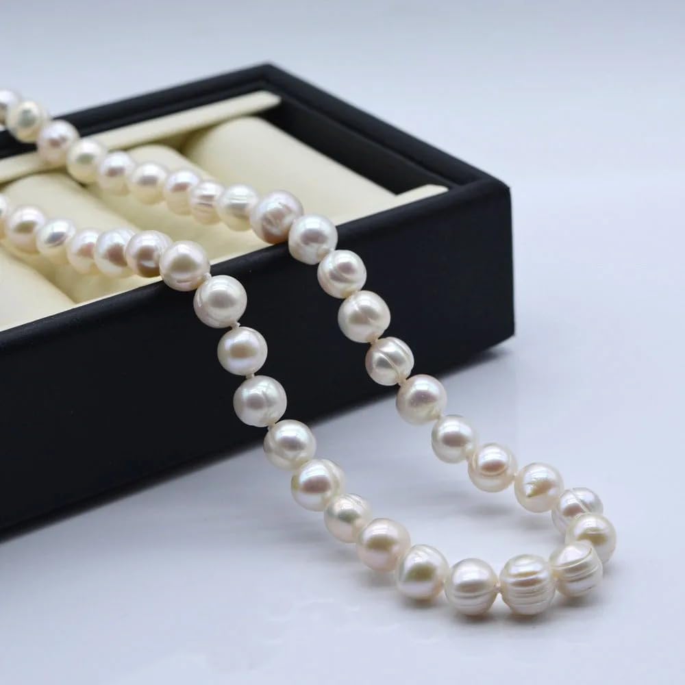 Natural White Freshwater Pearl Necklace, Round 8mm Pearls, Short Classic Style, Elegant Engagement Jewelry