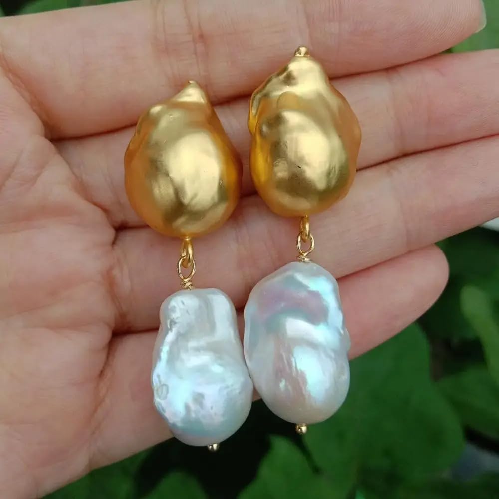 Freshwater Cultured Baroque Pearl Gold Plated Drop Earrings