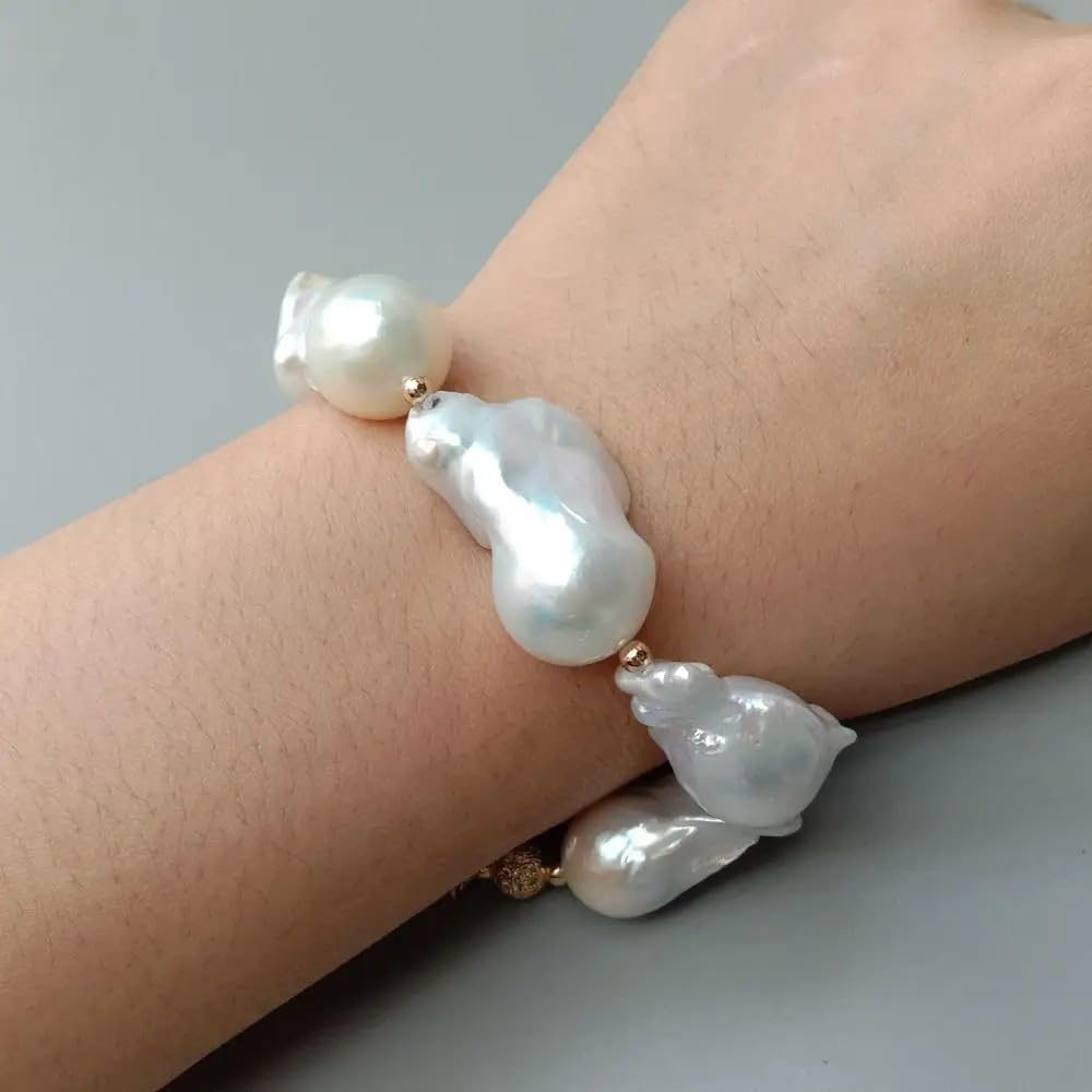 Baroque White Keshi Pearl Bracelet, Freshwater Cultured, Gold-Tone Clasp