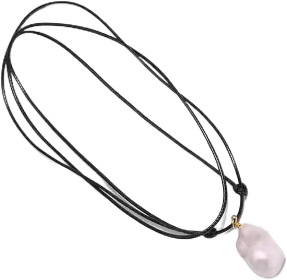 Natural Freshwater Baroque Pearl Pendant Necklace Black Rope