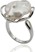 Natural Freshwater Pearl Silver Vintage Baroque Adjustable Open Ring