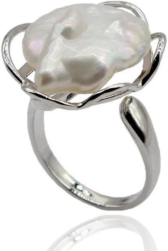 Natural Freshwater Pearl Silver Vintage Baroque Adjustable Open Ring