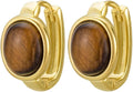 Generic Sterling Silver Tiger's Eye Oval Huggie Hoop Earrings, Gold Plated, 20x23mm, Vintage Style, Women's Casual Jewelry