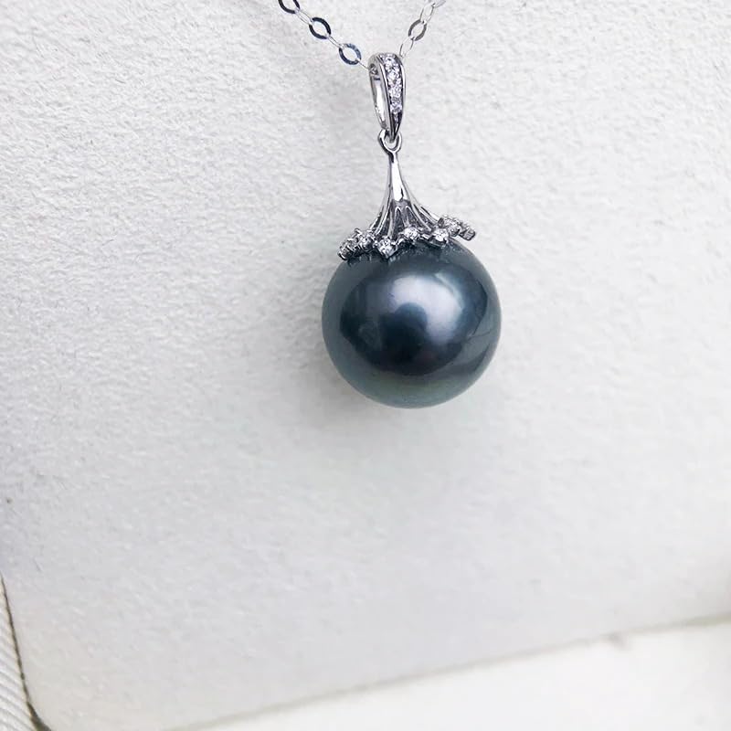 10-11mm Natural Black Tahitian Pearl Pendant Necklace, 925 Sterling Silver, Polished Finish, Vintage Style, 18 Inch Cable Chain