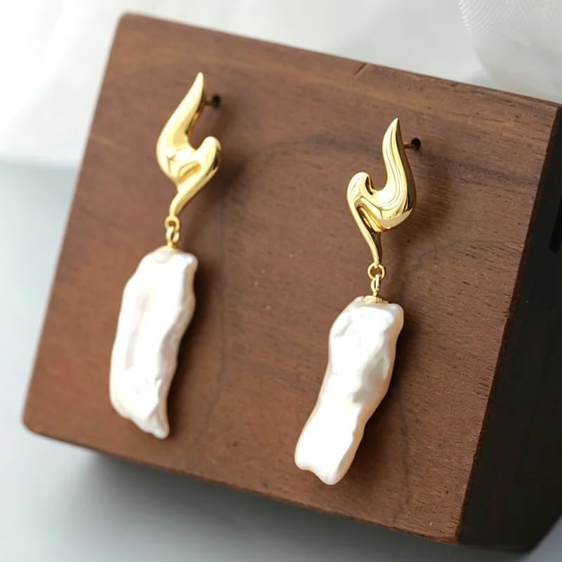 Abstract Sculptural Baroque Pearl 24K Gold Plated Drop Earrings