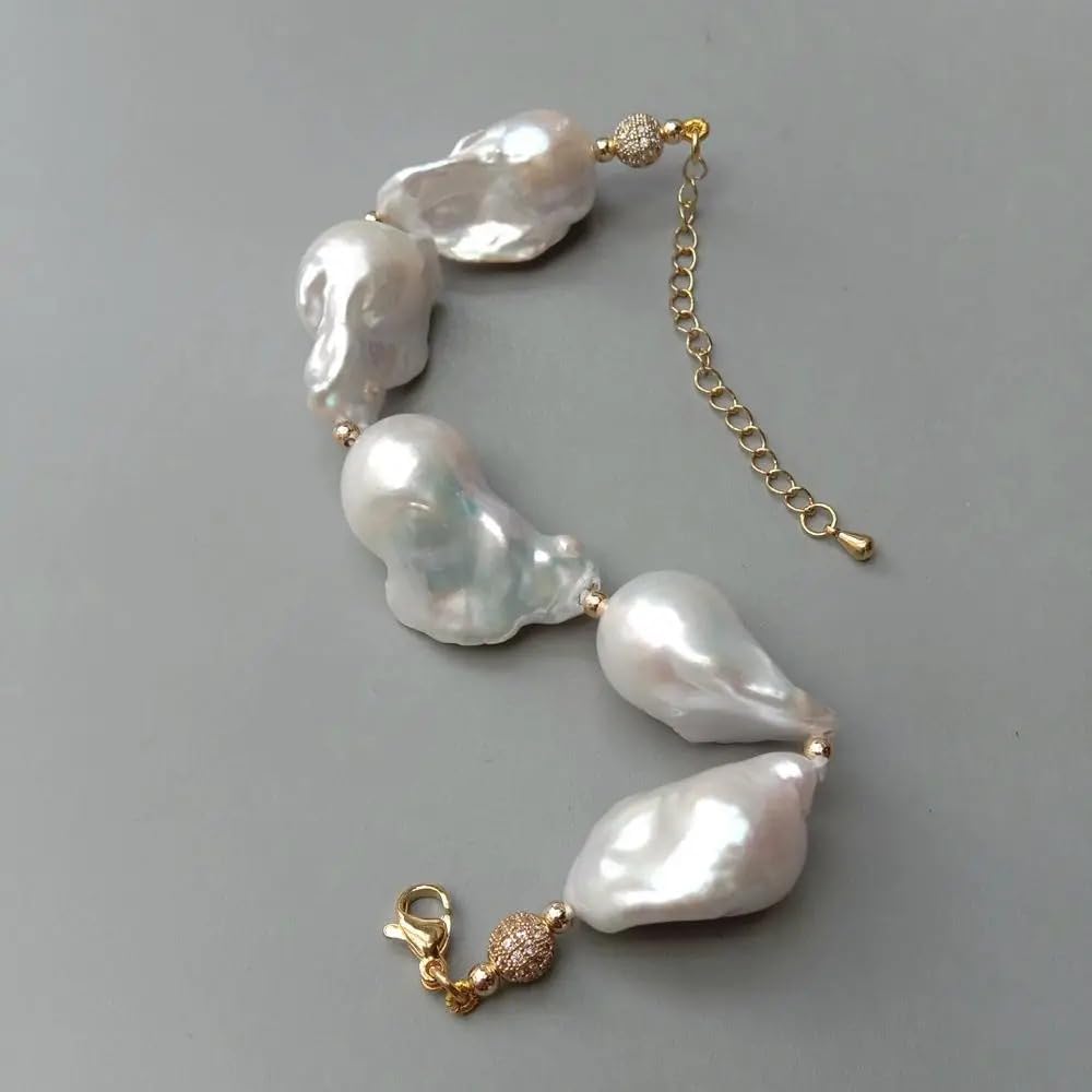 Baroque White Keshi Pearl Bracelet, Freshwater Cultured, Gold-Tone Clasp