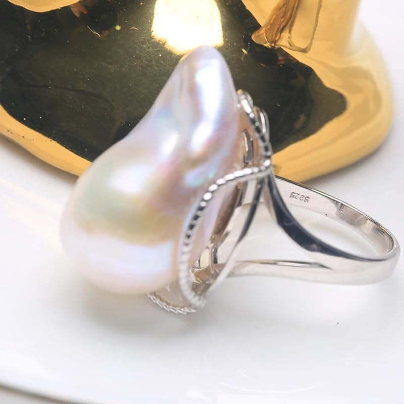 Natural Freshwater Baroque Pearl Sterling Silver Adjustable Ring