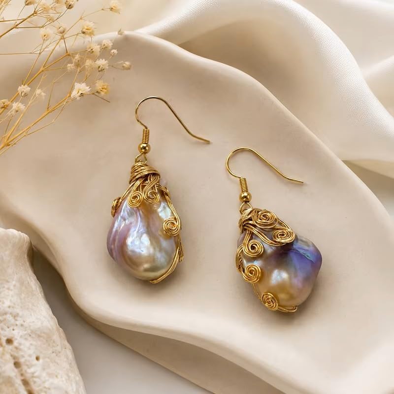 Natural Freshwater Baroque Pearl Earrings 14K Gold Filled