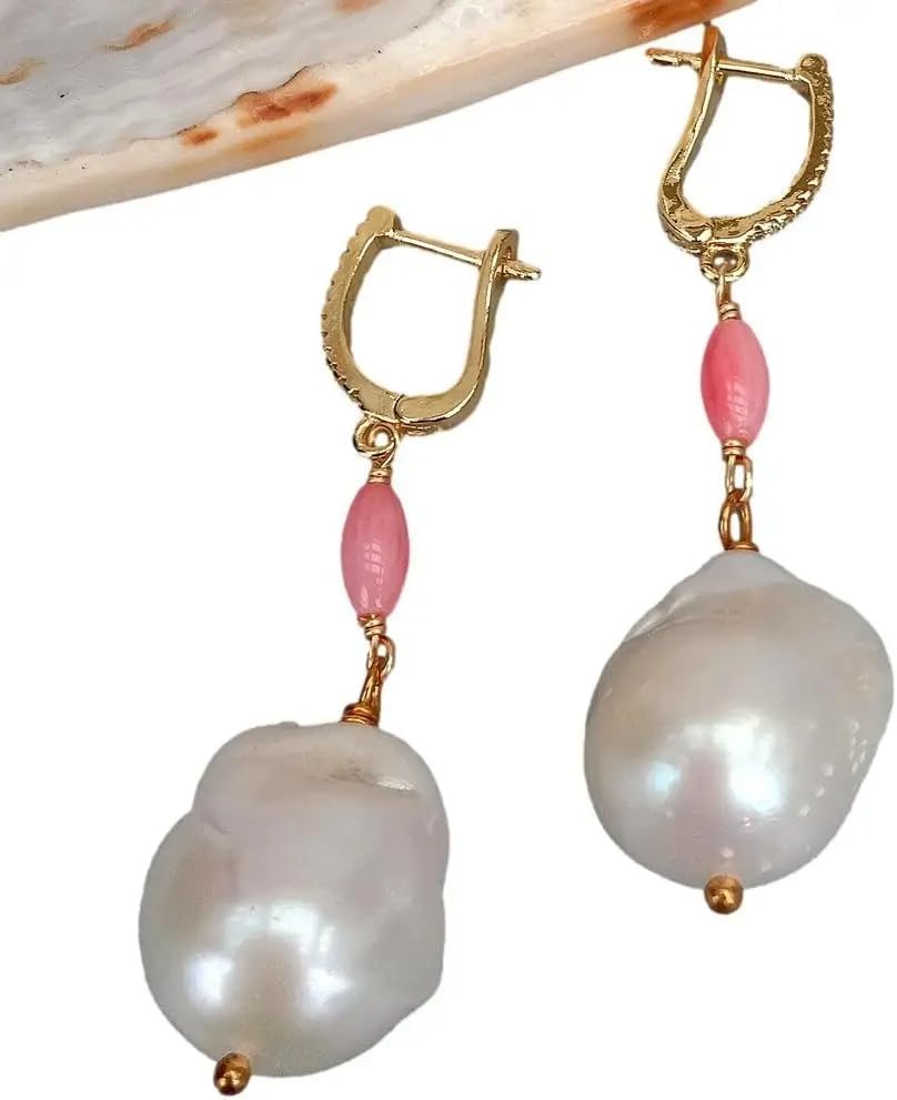 Pink Coral Freshwater Cultured Nucleated Flameball Baroque Pearl Earrings