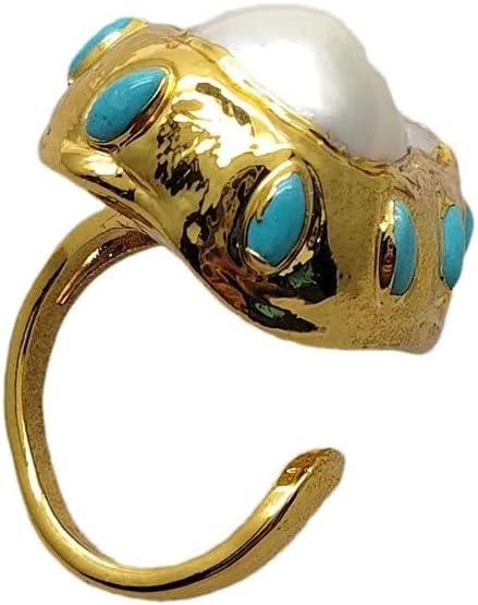 Natural Freshwater Keshi Pearl Blue Ring 25x29mm Reborn | Freshwater Pearl, 25x29mm Size, Natural Material, Blue Color, Keshi Pearl