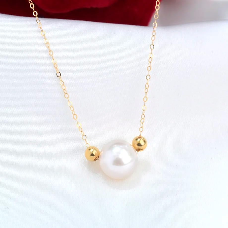Natural Freshwater Pearl And 18K Gold Ball Pendant