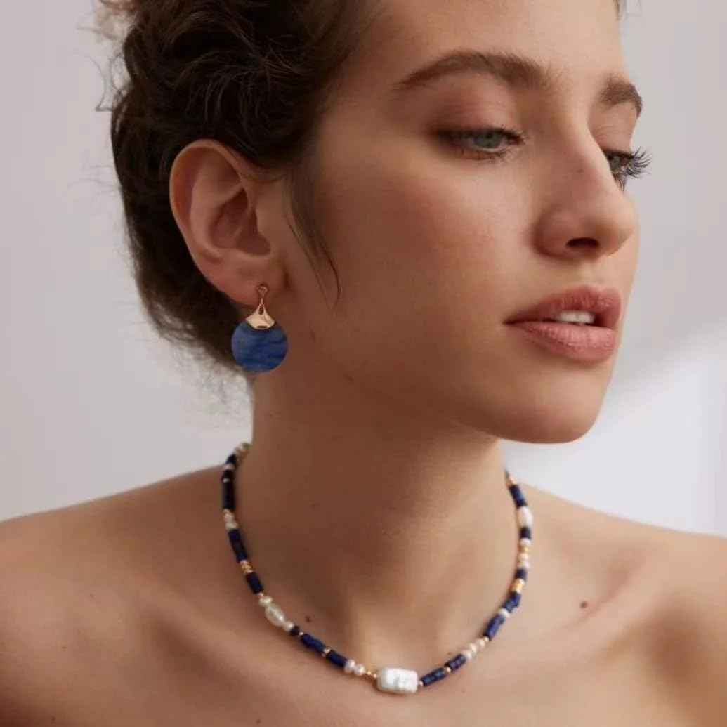 Round Blue Aventurine Stone 925 Silver Teardrop Dangle Earrings