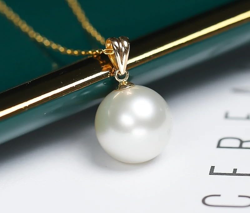 Real White Freshwater Pearl Pendant Necklace 11-12mm 18k Gold