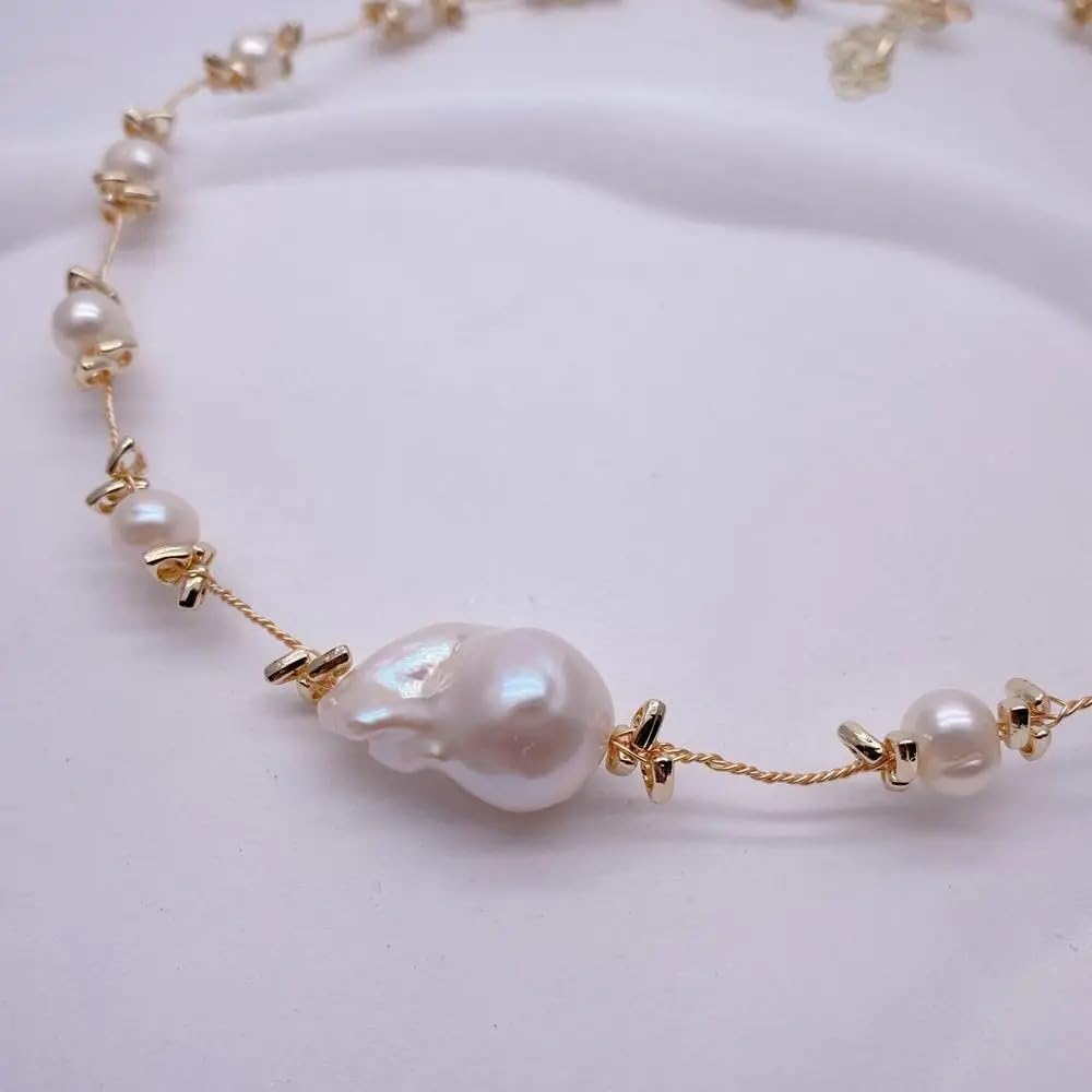 Cultured White Pearl Baroque Pearl Choker Necklace