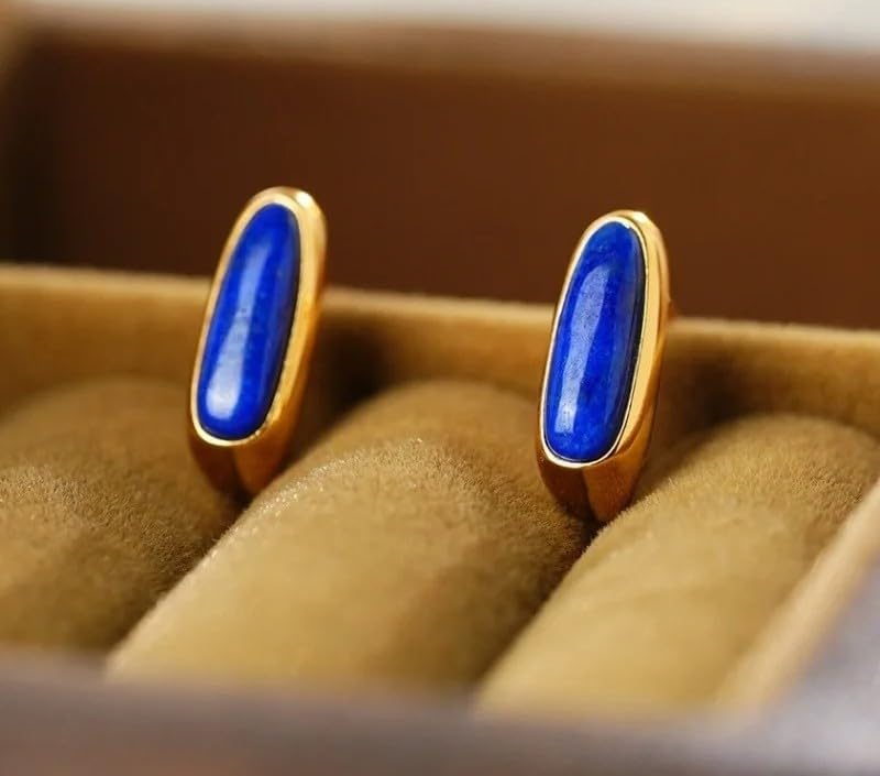 925 Silver Lapis Lazuli Bar Gold Plated Stud Earrings or Women