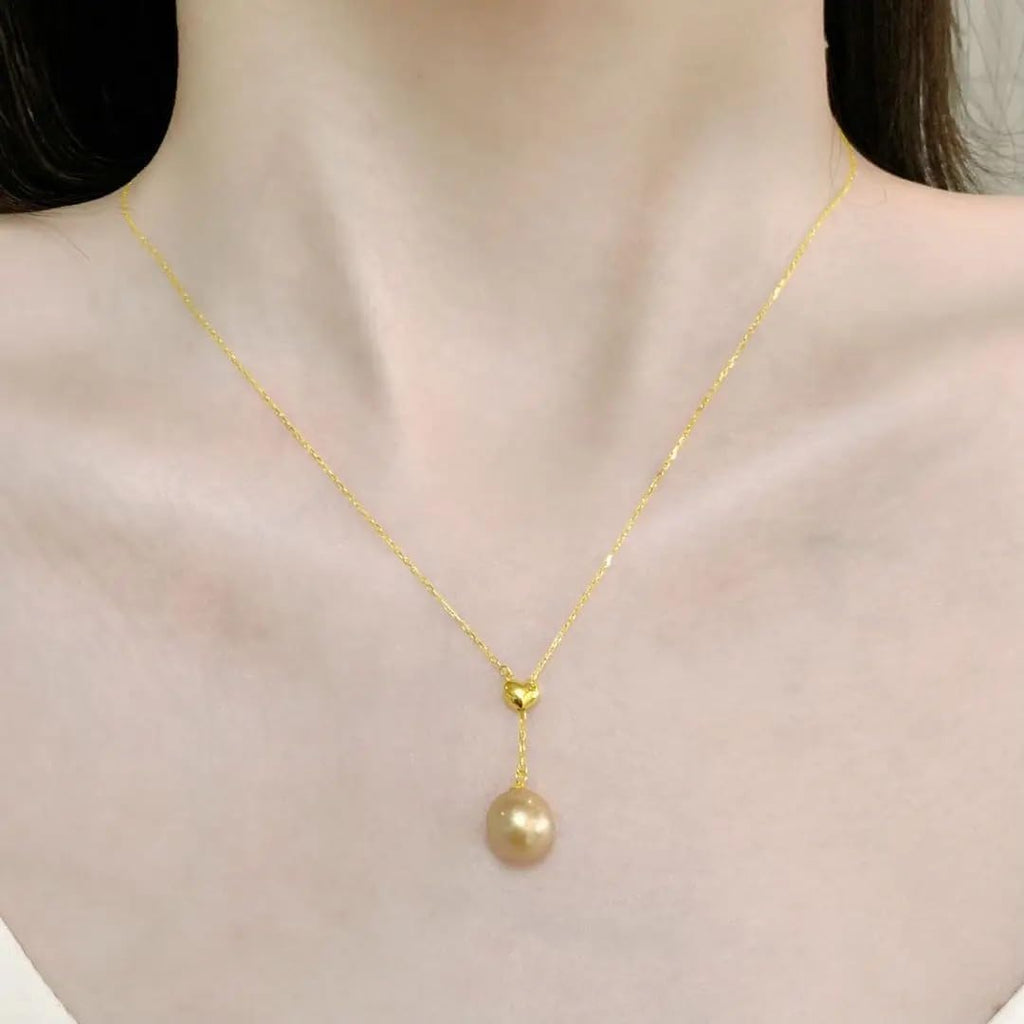 18K Gold Natural Seawater Pearl Pendant Necklace