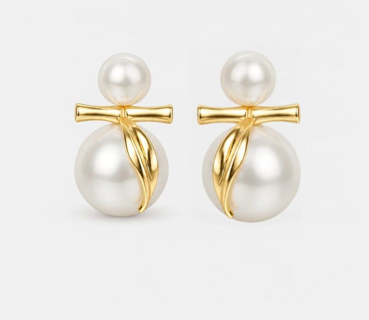 Shell Pearl Duo Sphere 925 Sterling Silver Bowknot Stud Earrings
