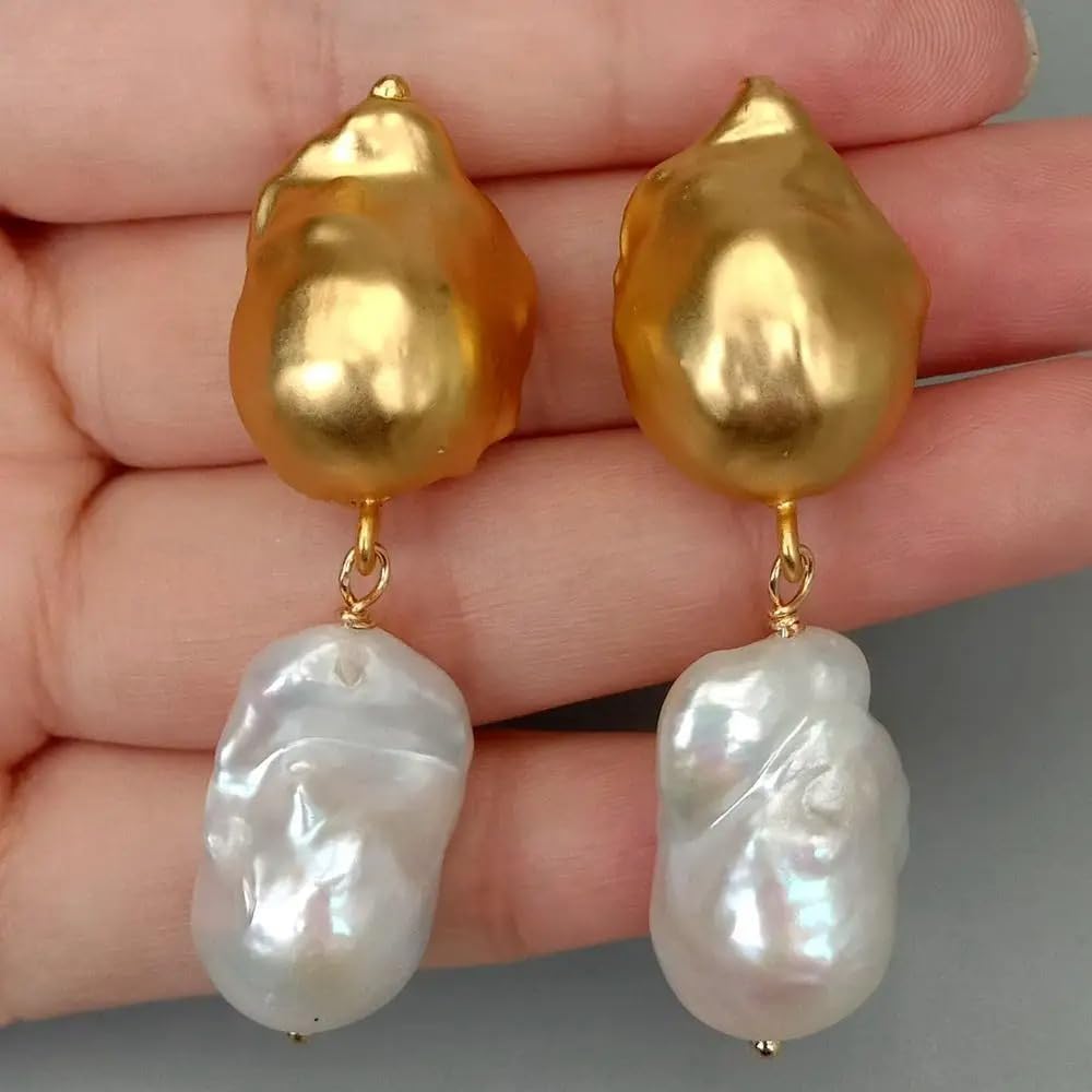 Freshwater Cultured Baroque Pearl Gold Plated Drop Earrings