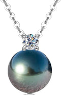 10-11MM Natural Tahitian Black Pearl 0.3ct Moissanite Diamond Necklace 925 Sterling Silver Necklace