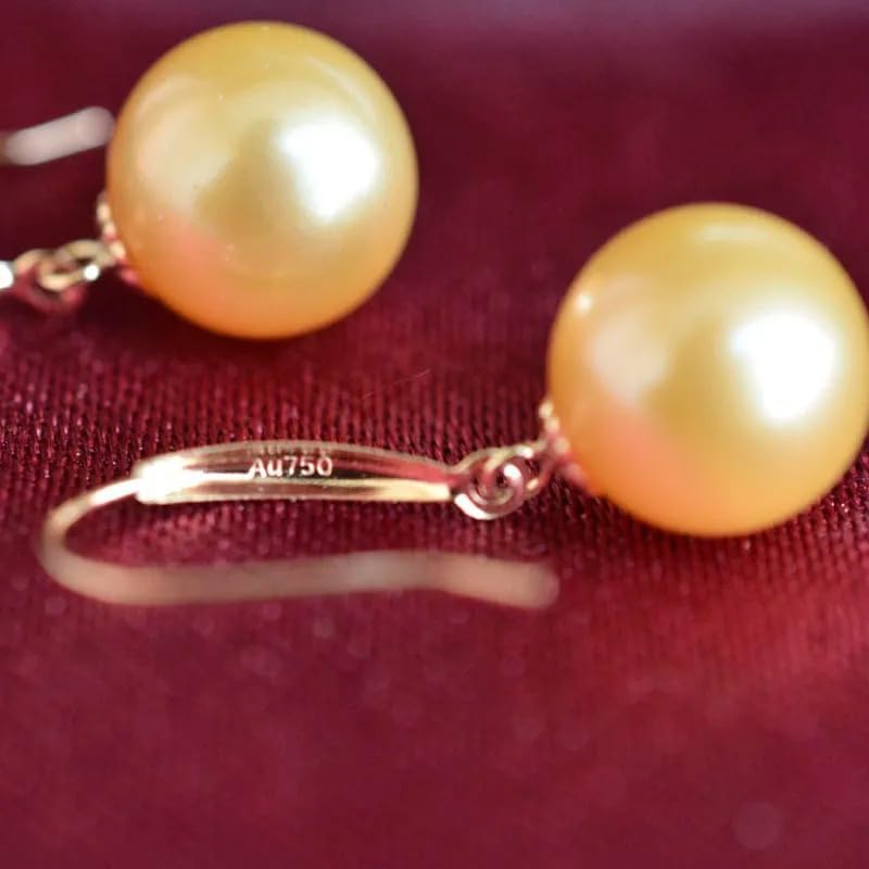 18K Gold with Natural Round South Sea Pearl Earrings