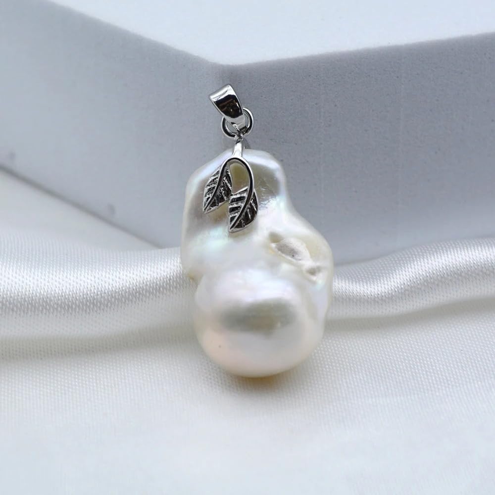 Large Baroque Pearl Pendant Irregular Shape Silver Vintage Necklace