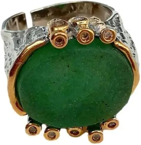 18x20mm Natural Green Fluorite Rough Real Stone Ring Gold Plated Adjustable Rings