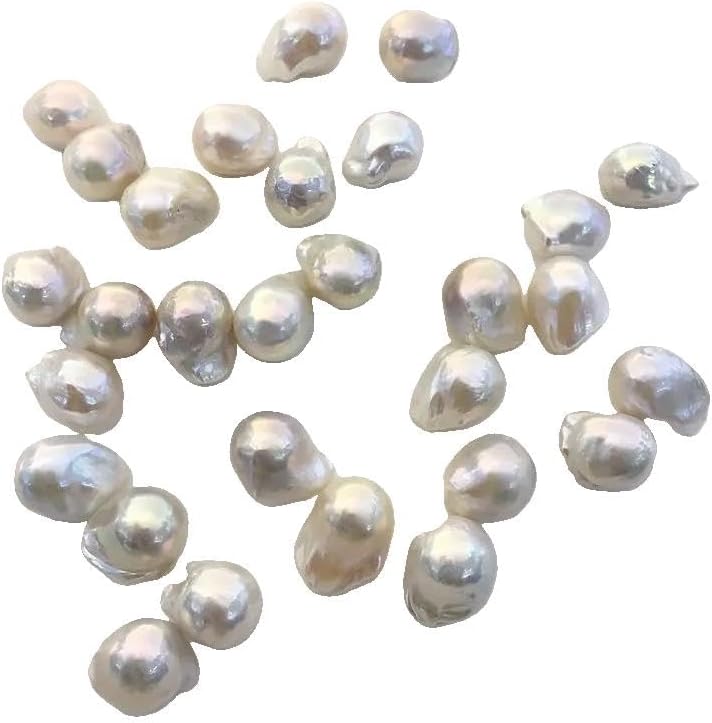 Natural Freshwater Baroque Pearl Stud Earrings, White Lustrous, Pear Shaped, Fire Ball Style, Special Tissue Nucleated