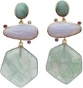 23x25mm Hexagon Shape Green Amethyst prasiolite Amazonite Lace Agate Dangle Stud Earrings