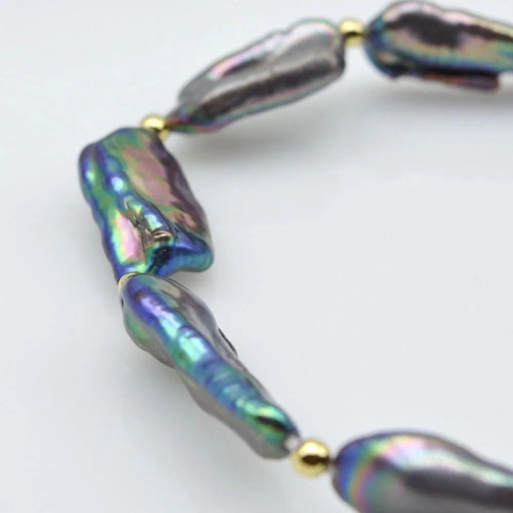 Genuine Black Baroque Freshwater Pearl Stretch Bracelet, Multicolor Iridescent