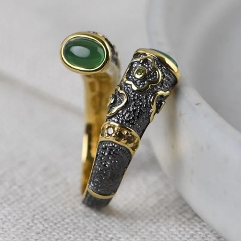 S925 Pure Silver Gold-Plated Floret Ring with Green Chalcedony | Inlaid Gemstone, Fashion Jewelry, For Women, Trend Design, Sterling Silver