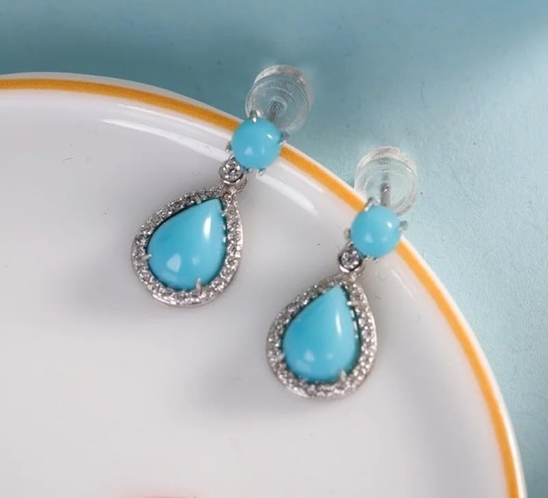 925 Silver Blue Turquoise Cubic Zirconia Teardrop Drop Earrings