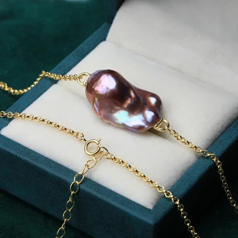 Elegant Baroque Freshwater Pearl Necklace, S925 Sterling Silver Chain, Iridescent Mirror Finish, Fashion Statement Jewelry Gift