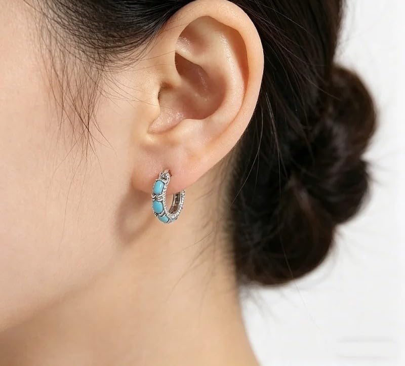 Turquoise S925 Silver Cubic Zirconia Hoop Earrings for Women
