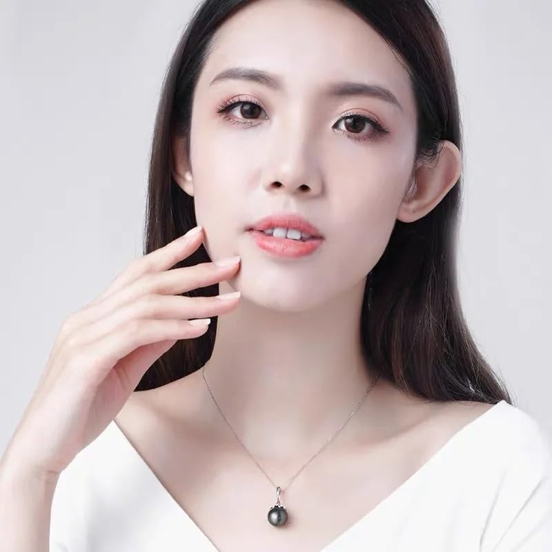 10-11mm Natural Black Tahitian Pearl Pendant Necklace, 925 Sterling Silver, Polished Finish, Vintage Style, 18 Inch Cable Chain
