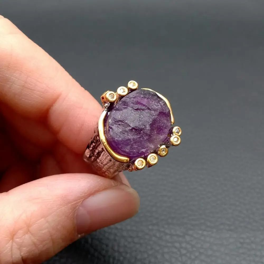 19x20mm Oval Purple Amethyst Rough Rhinestone Finger Rings | Oval Purple Amethyst Rough Rhinestone