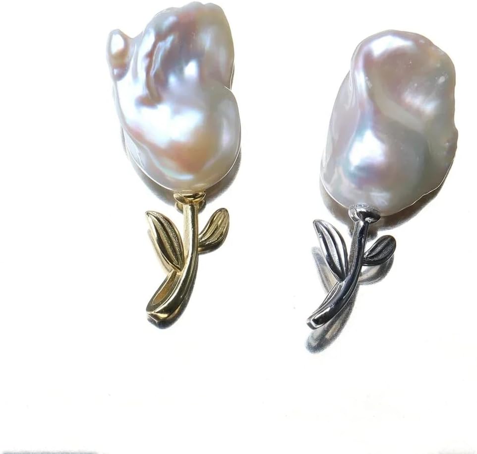 Pure Natural Baroque Pear S925 Sterling Silver Leaf Flower Pendant