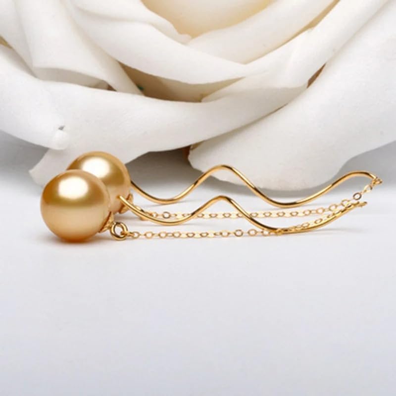 18K Gold Drop Earrings with Natural Round Southsea Pearl