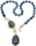 Natural Blue Sea Sediment Jasper Lapis Chunk Pendant Necklace | Round Shape, Natural Stone, Sea Sediment Jasper, Blue Lapis, Pendant Style