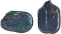 Natural Freshwater Pearl Stud Earrings, Baroque Irregular Rectangle Shape, Peacock Blue Black, 15x22mm