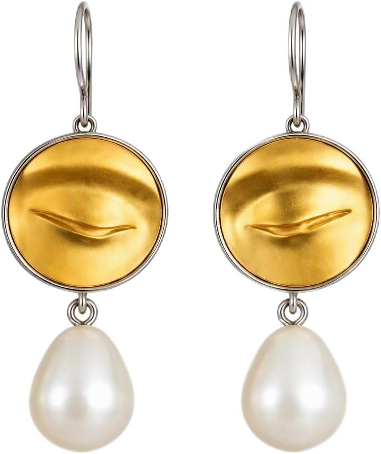 925 Silver Two Tone Natural Pearl Dangle Earrings with Buddha Statues