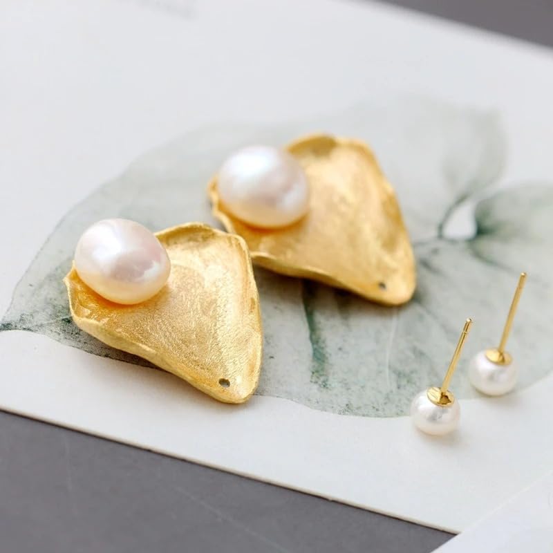 18K Gold Plated Earrings with Natural Freshwater Baroque Pearls, 925 Sterling Silver Stud Earrings